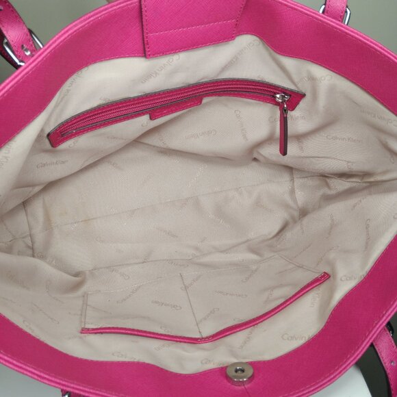 Calvin Klein Ash Tote Bag Faux Saffiano Leather Hot Pink Tote Bag Purse - Picture 10 of 11